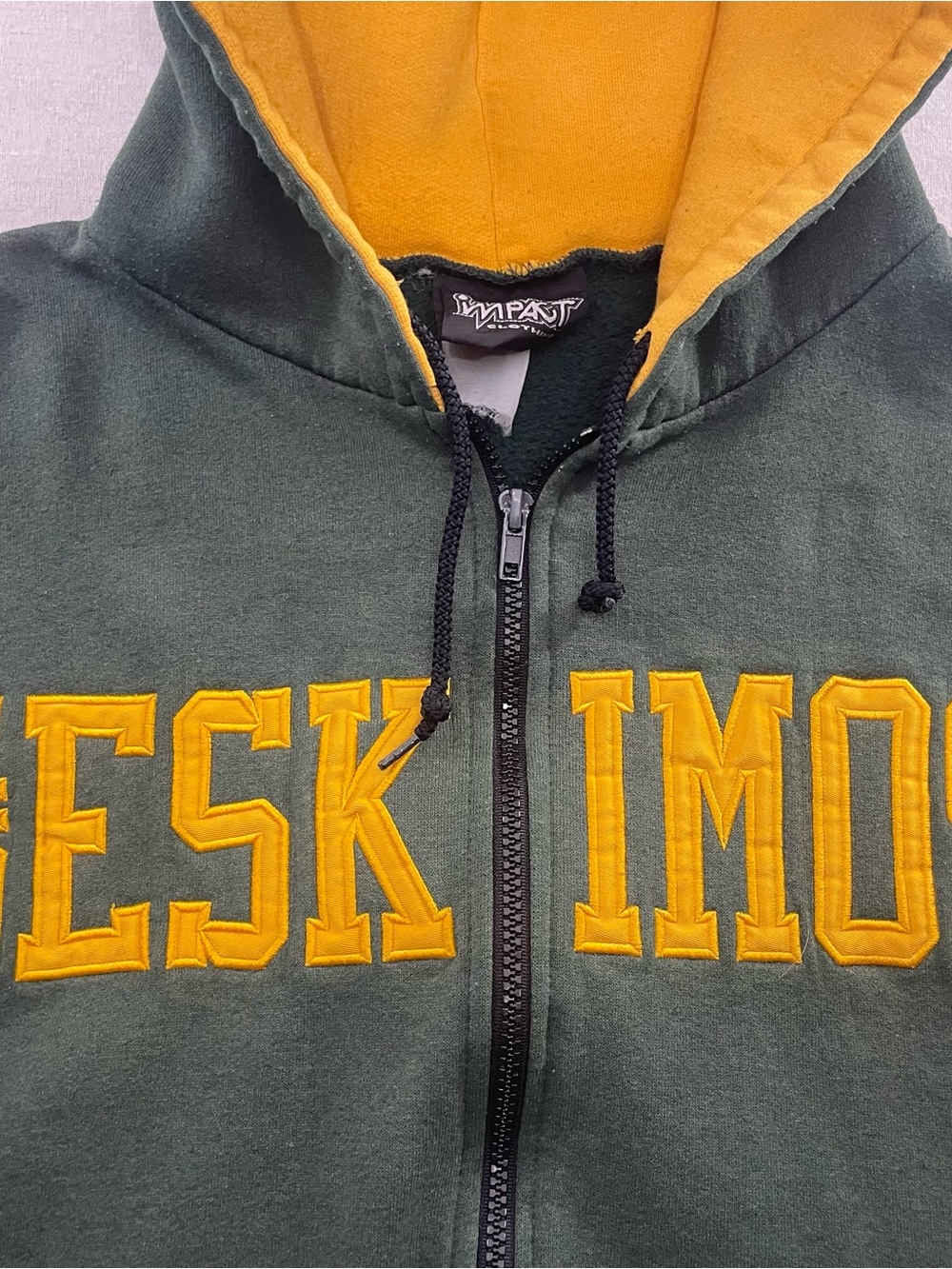 Vintage Edmonton Eskimos Hoodie Zip Up Impact CFL Yellow Green Men M Football - Picture 7 of 12